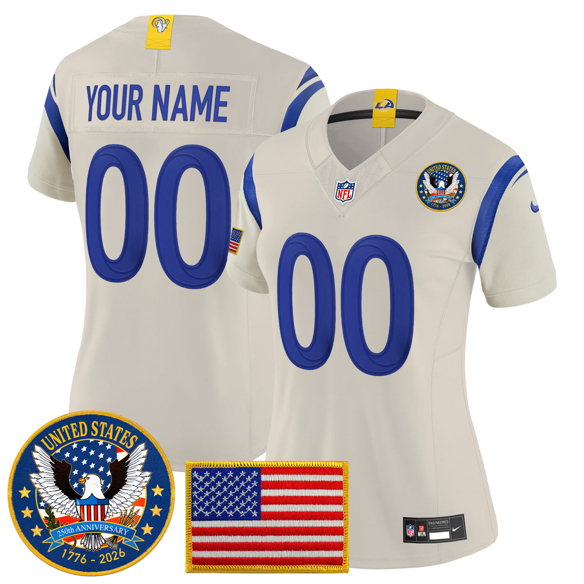 Los Angeles Rams 2025 "United States 250th Anniversary Patch" Vapor Limited Custom Jersey - All Stitched