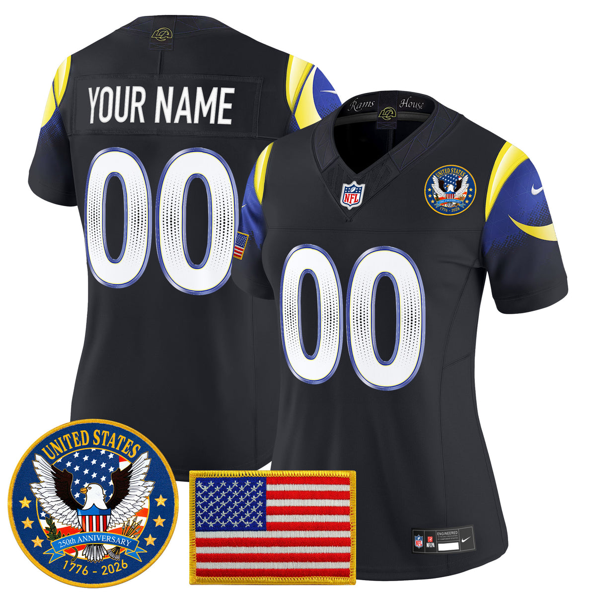 Los Angeles Rams 2025 "United States 250th Anniversary Patch" Vapor Limited Custom Jersey - All Stitched