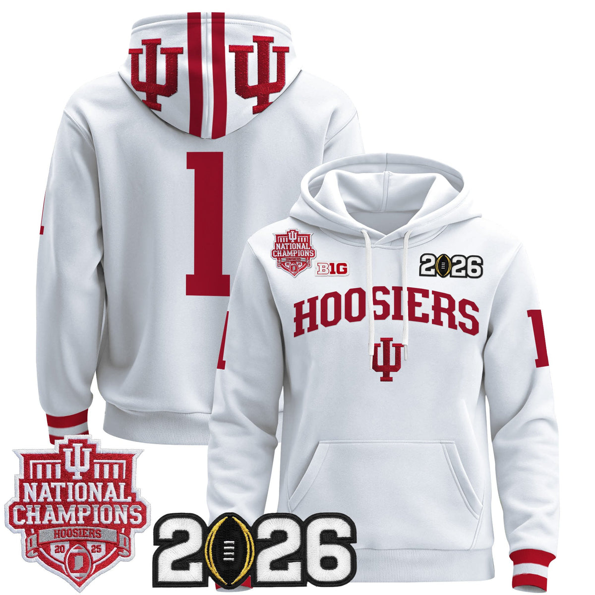 Men's Indiana Hoosiers 2025 National Champions & 2026 CFP Final Patch Premium Pullover Hoodie - All Stitched