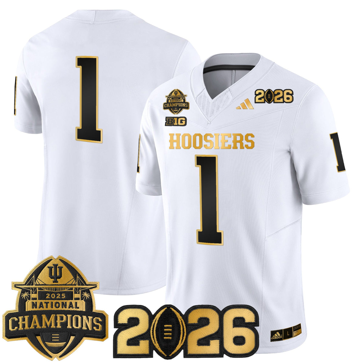 Men's Indiana Hoosiers 2025 National Champions & 2026 CFP Final Patch Gold Vapor Limited Jersey - All Stitched
