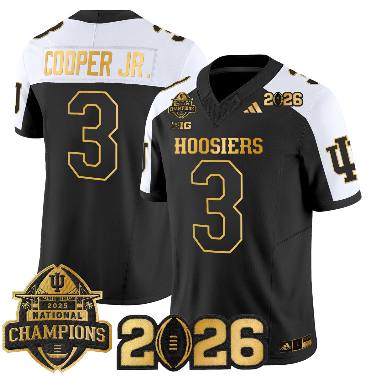 Men's Indiana Hoosiers 2025 National Champions & 2026 CFP Final Patch Gold Vapor Limited Jersey - All Stitched