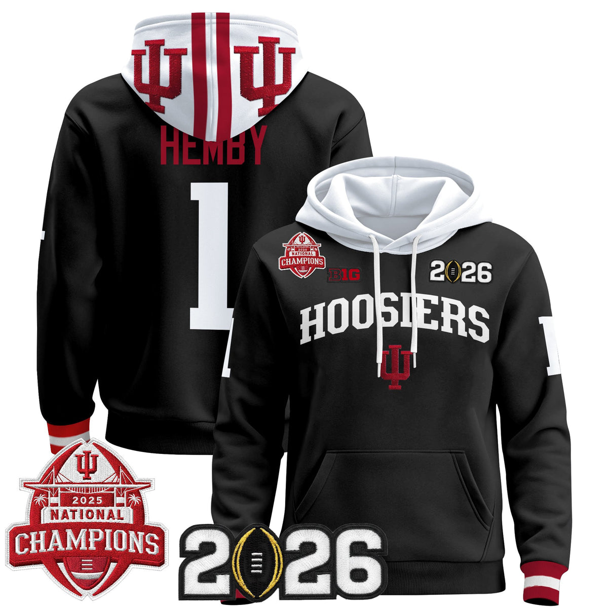 Men's Indiana Hoosiers 2025 National Champions & 2026 CFP Final Patch Premium Pullover Hoodie V2 - All Stitched