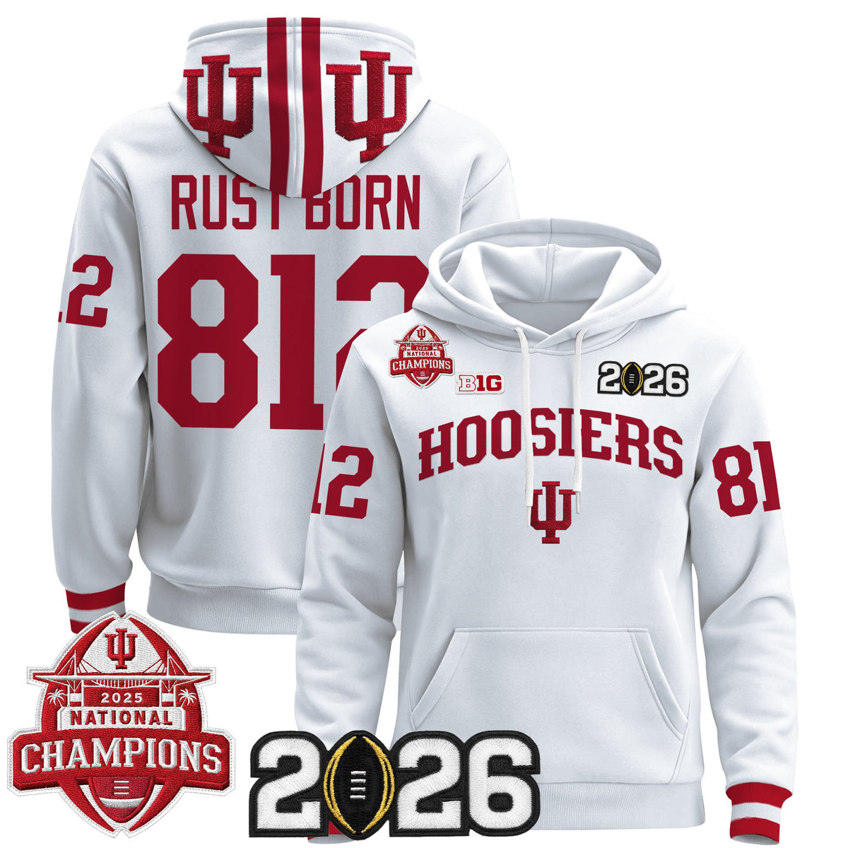 Men's Indiana Hoosiers 2025 National Champions & 2026 CFP Final Patch Premium Pullover Hoodie V2 - All Stitched
