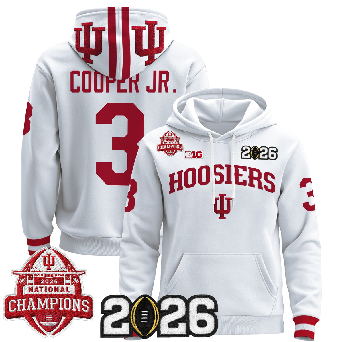 Men's Indiana Hoosiers 2025 National Champions & 2026 CFP Final Patch Premium Pullover Hoodie V2 - All Stitched