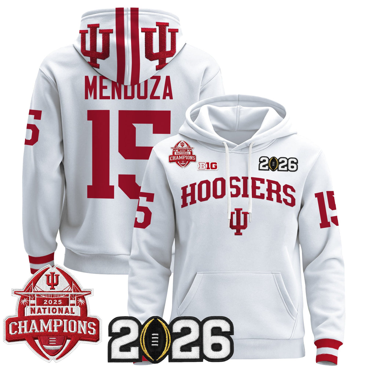 Men's Indiana Hoosiers 2025 National Champions & 2026 CFP Final Patch Premium Pullover Hoodie V2 - All Stitched