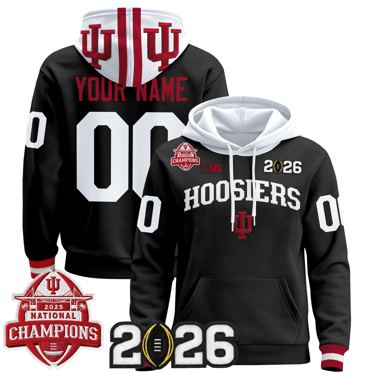 Indiana Hoosiers 2025 National Champions & 2026 CFP Final Patch Premium Custom Pullover Hoodie V2 - All Stitched