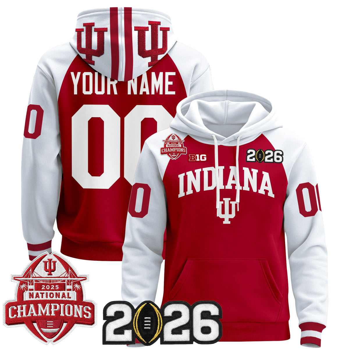 Indiana Hoosiers 2025 National Champions & 2026 CFP Final Patch Premium Custom Pullover Hoodie V2 - All Stitched