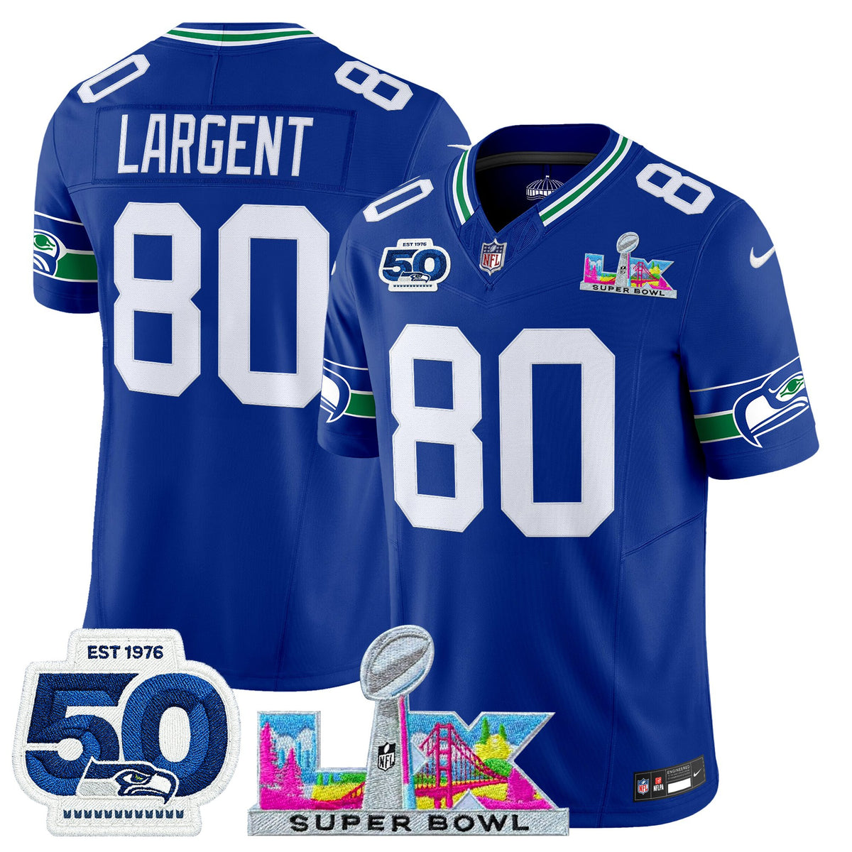 Men's Seattle Seahawks "Super Bowl LX & 50th Patch" Vapor Limited Jersey - All Stitched