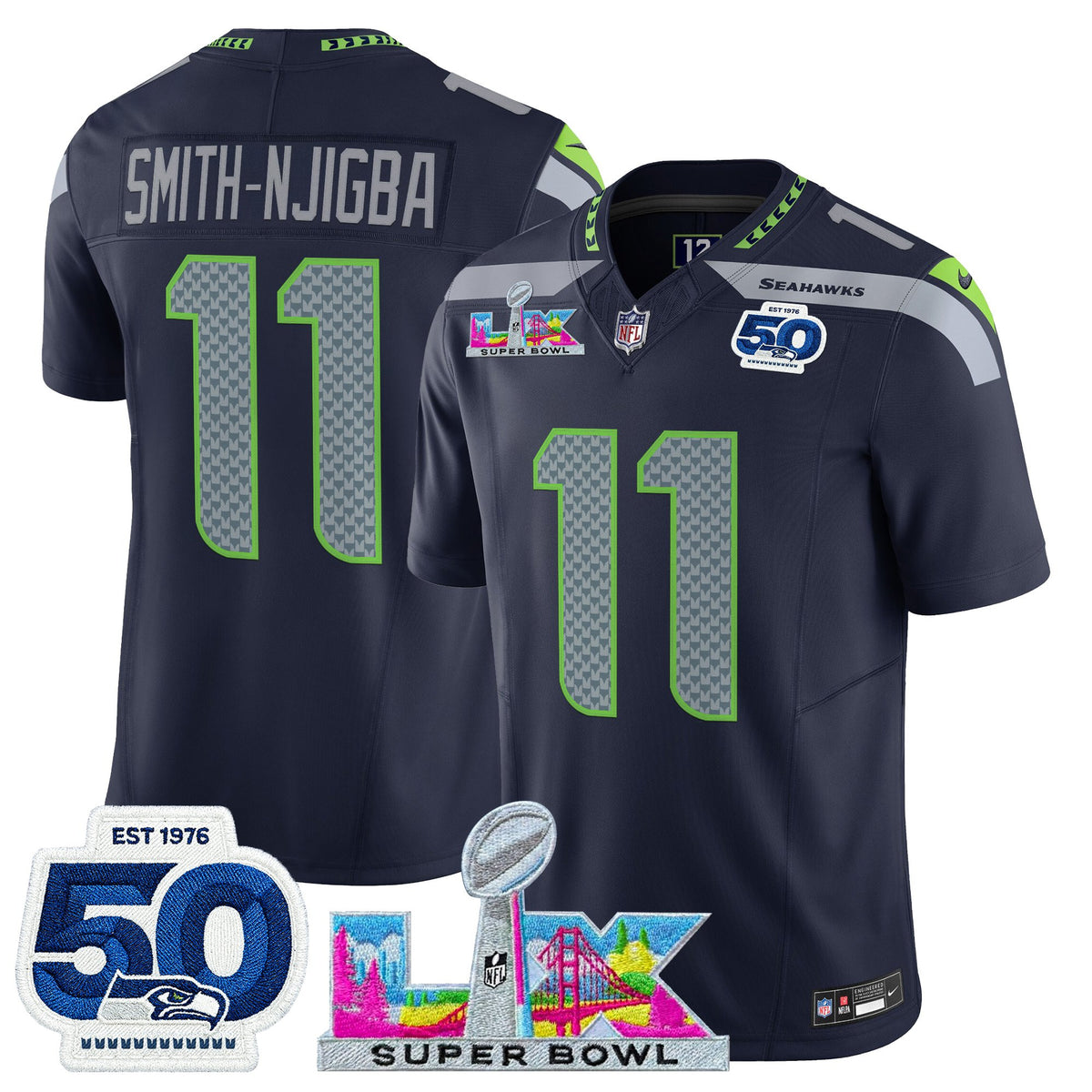 Men's Seattle Seahawks "Super Bowl LX & 50th Patch" Vapor Limited Jersey - All Stitched