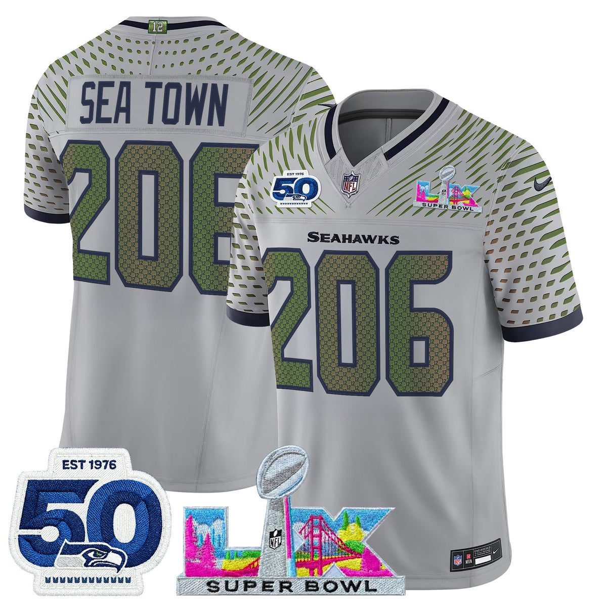 Men's Seattle Seahawks "Super Bowl LX & 50th Patch" Vapor Limited Jersey - All Stitched