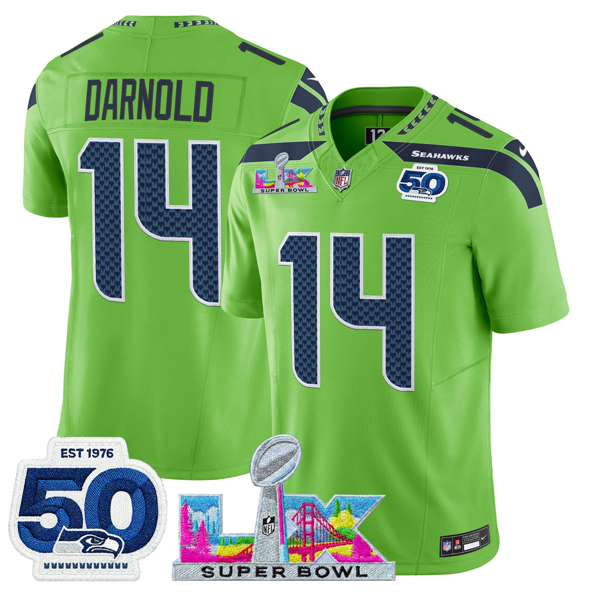 Men's Seattle Seahawks "Super Bowl LX & 50th Patch" Vapor Limited Jersey - All Stitched