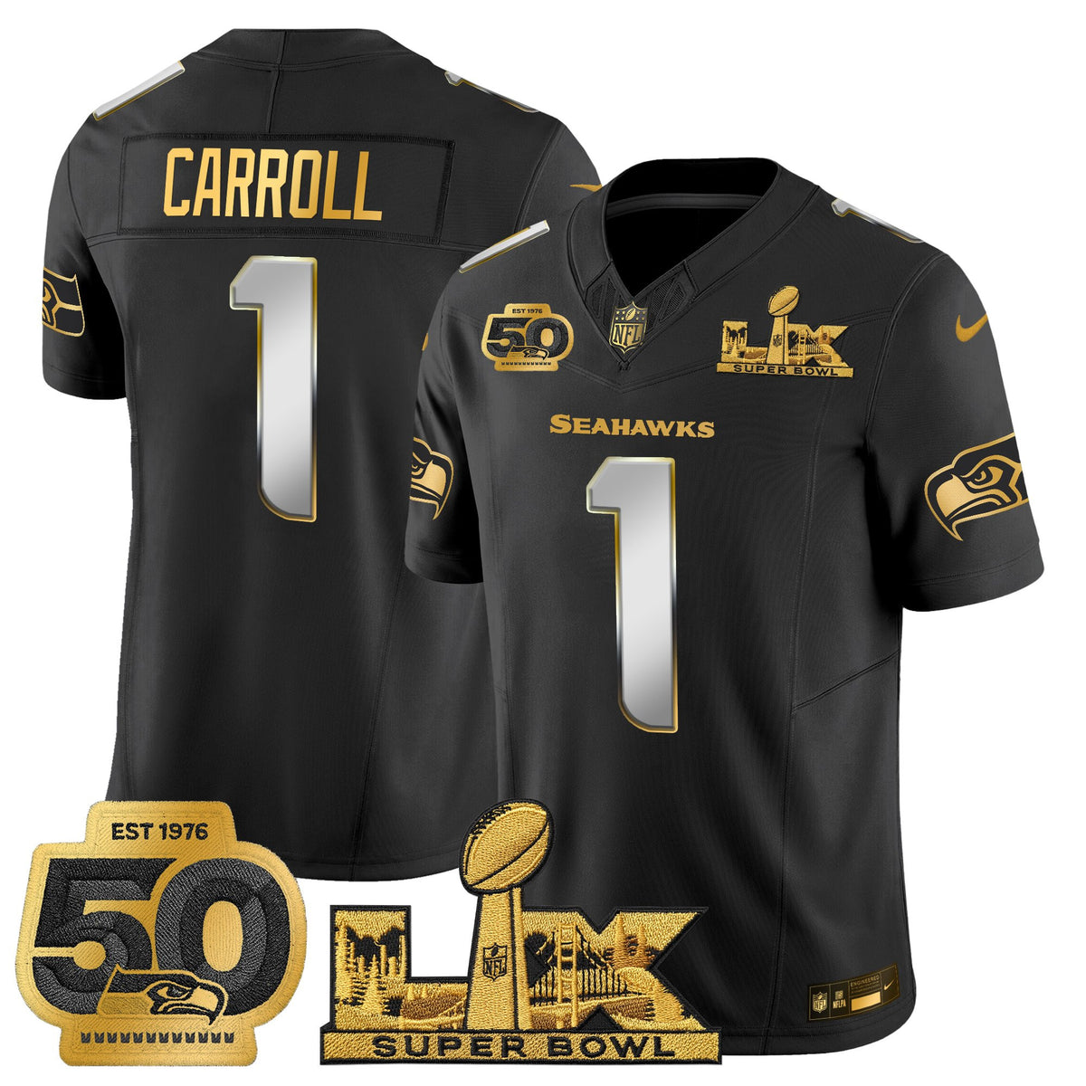 Men's Seattle Seahawks "Super Bowl LX & 50th Patch" Gold Vapor Limited Jersey - All Stitched
