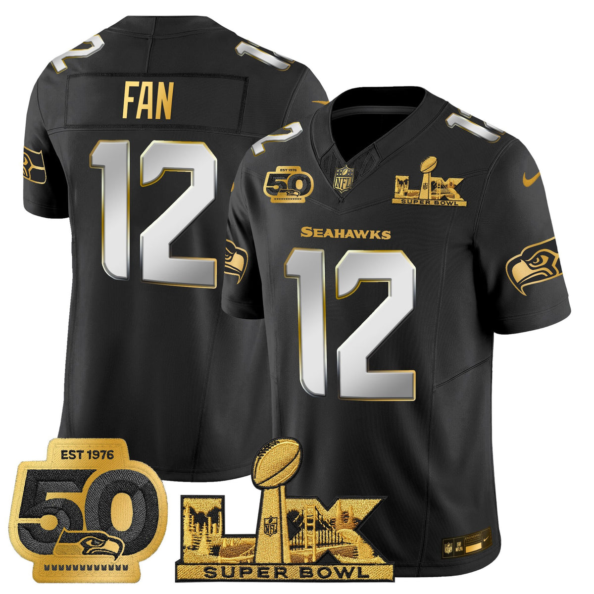 Men's Seattle Seahawks "Super Bowl LX & 50th Patch" Gold Vapor Limited Jersey - All Stitched