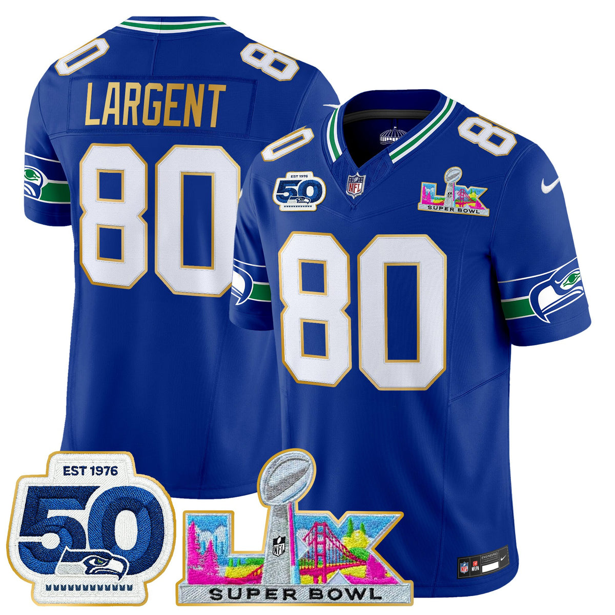 Men's Seattle Seahawks "Super Bowl LX & 50th Patch" Gold Trim Vapor Limited Jersey - All Stitched