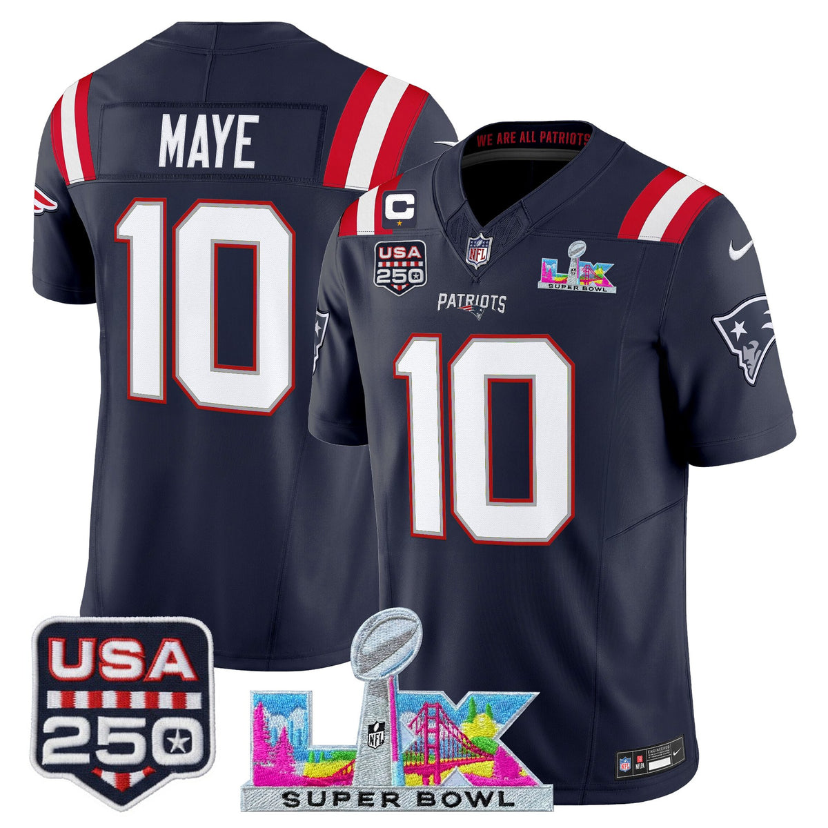 Men's New England Patriots "Super Bowl LX & United States 250th Anniversary Patch" Vapor Limited Jersey - All Stitched