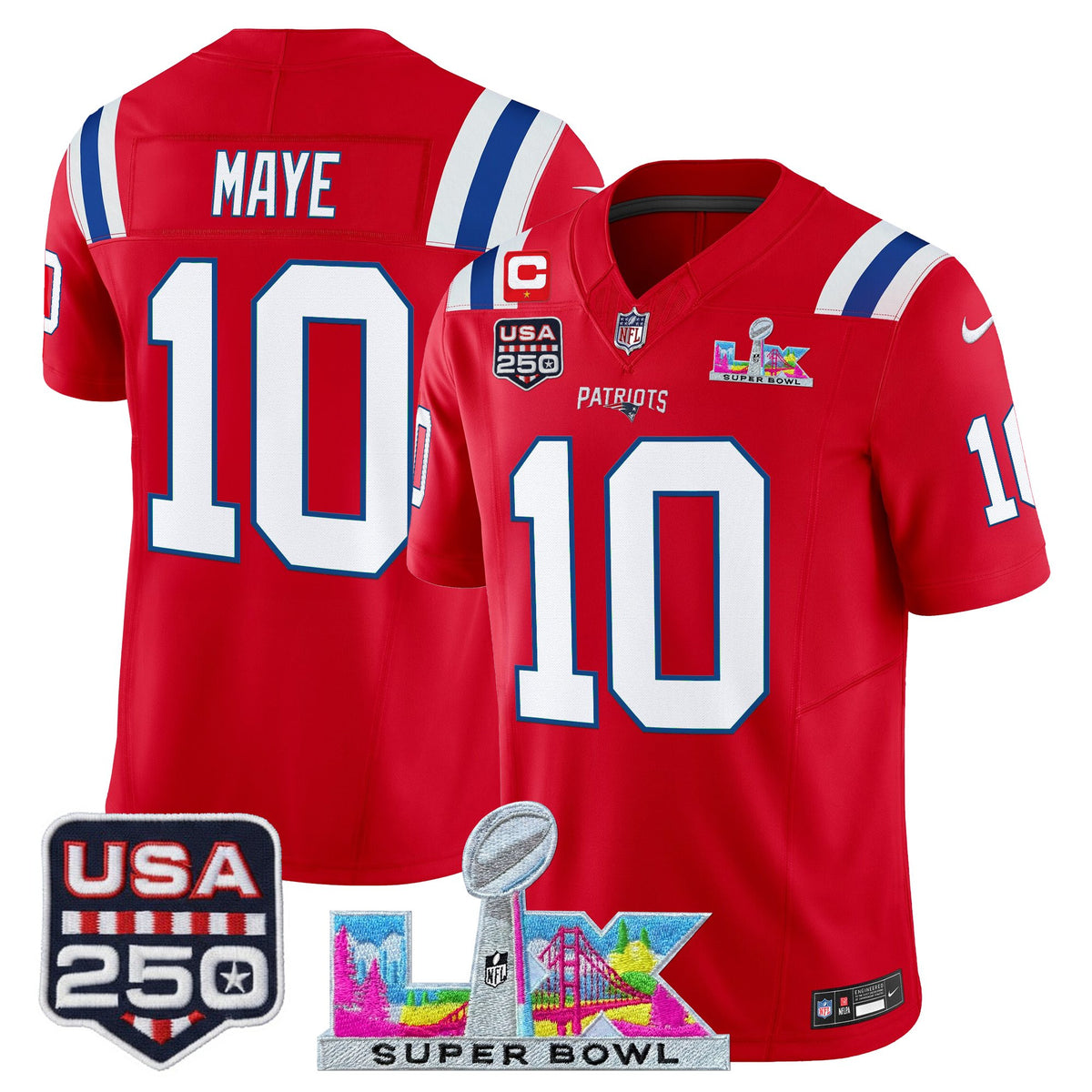 Men's New England Patriots "Super Bowl LX & United States 250th Anniversary Patch" Vapor Limited Jersey - All Stitched