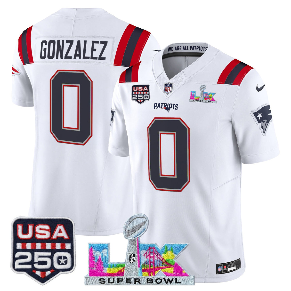 Men's New England Patriots "Super Bowl LX & United States 250th Anniversary Patch" Vapor Limited Jersey - All Stitched