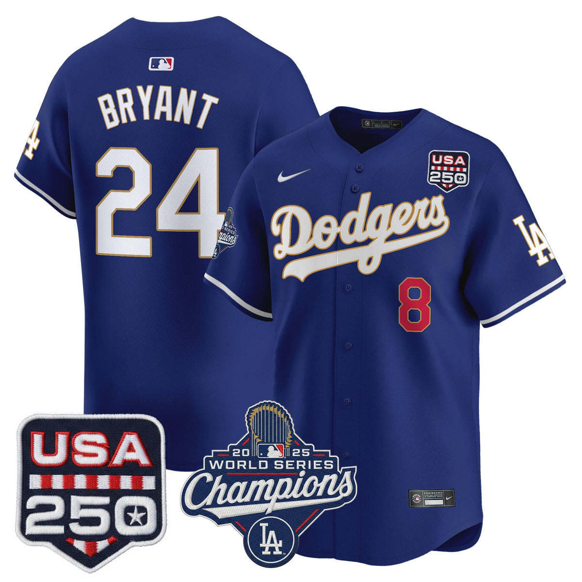 Men's Dodgers 2025 World Series Champions & 250America Patch Vapor Premier Limited Jersey - All Stitched