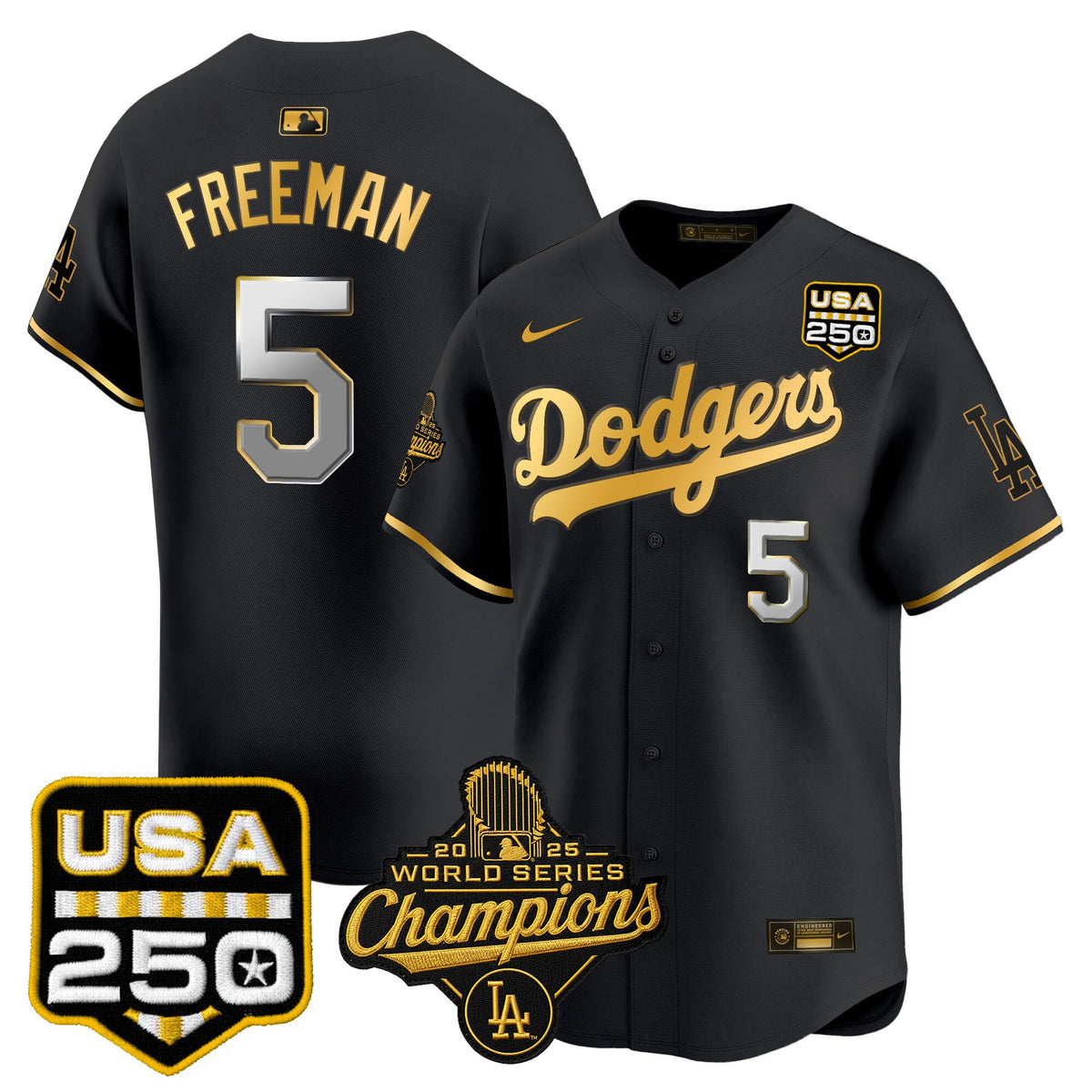 Men's Dodgers 2025 World Series Champions & 250America Patch Vapor Premier Limited Jersey - All Stitched