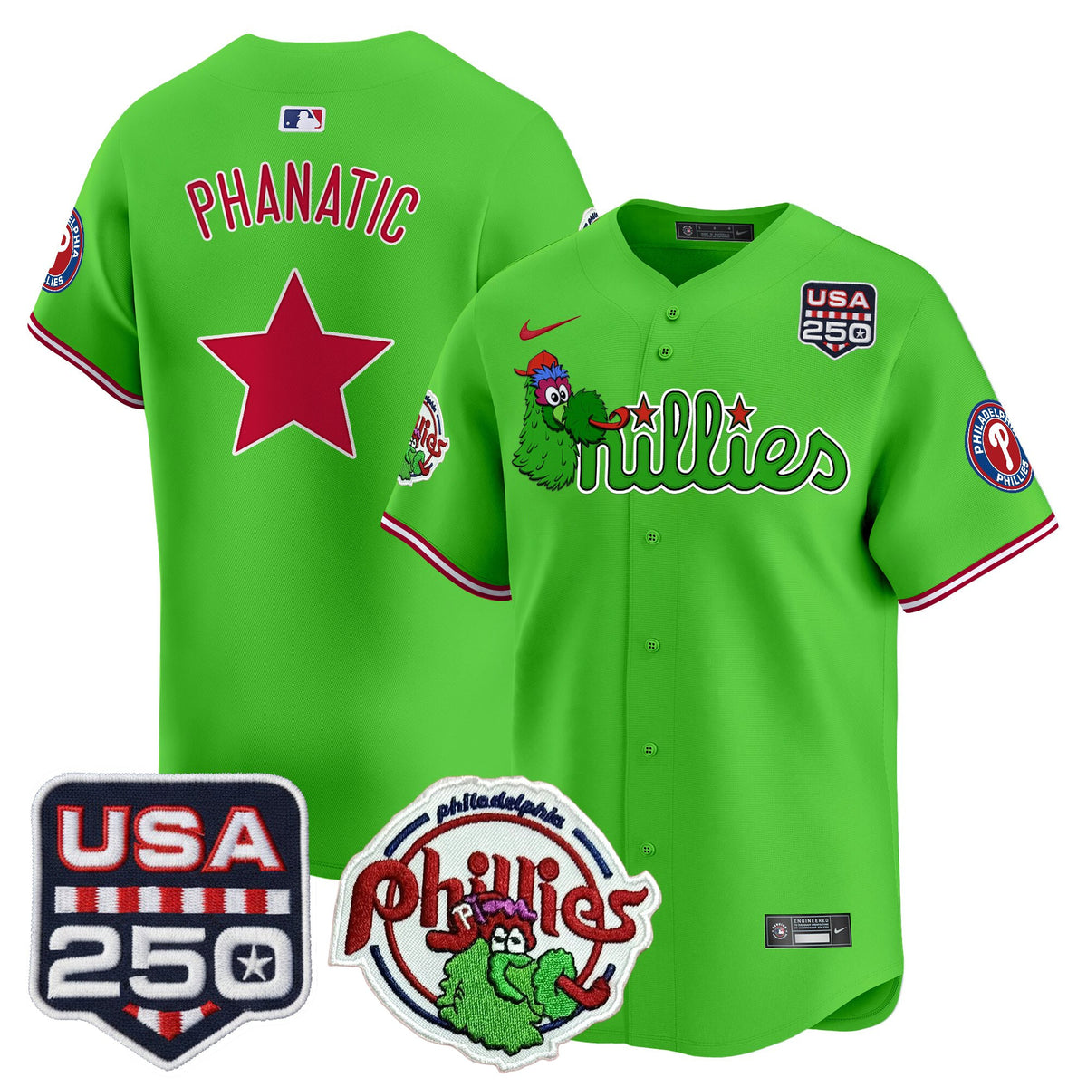 Men's Philadelphia Phillies Phanatic & 250America Patch Vapor Premier Limited Jersey - All Stitched