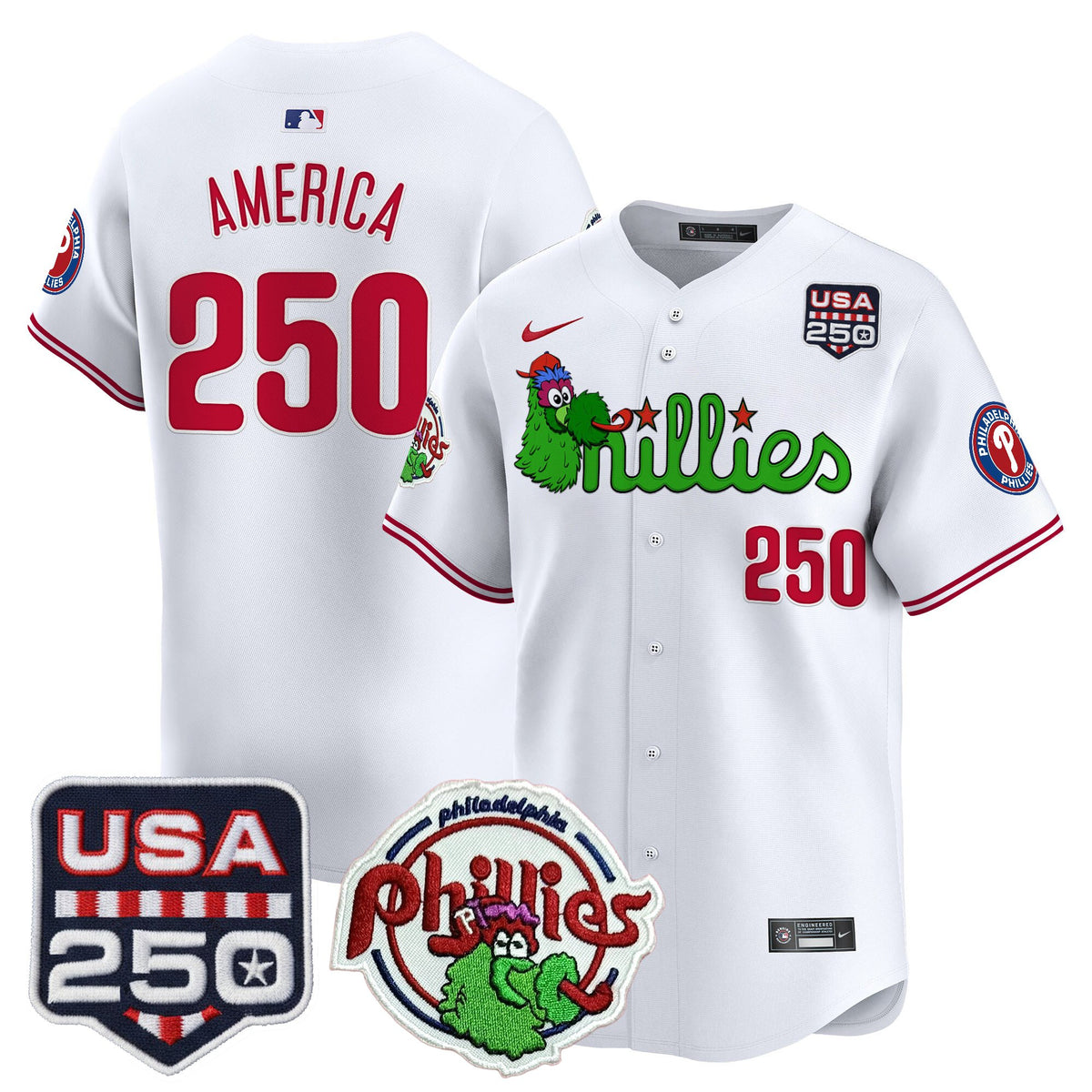 Men's Philadelphia Phillies Phanatic & 250America Patch Vapor Premier Limited Jersey - All Stitched