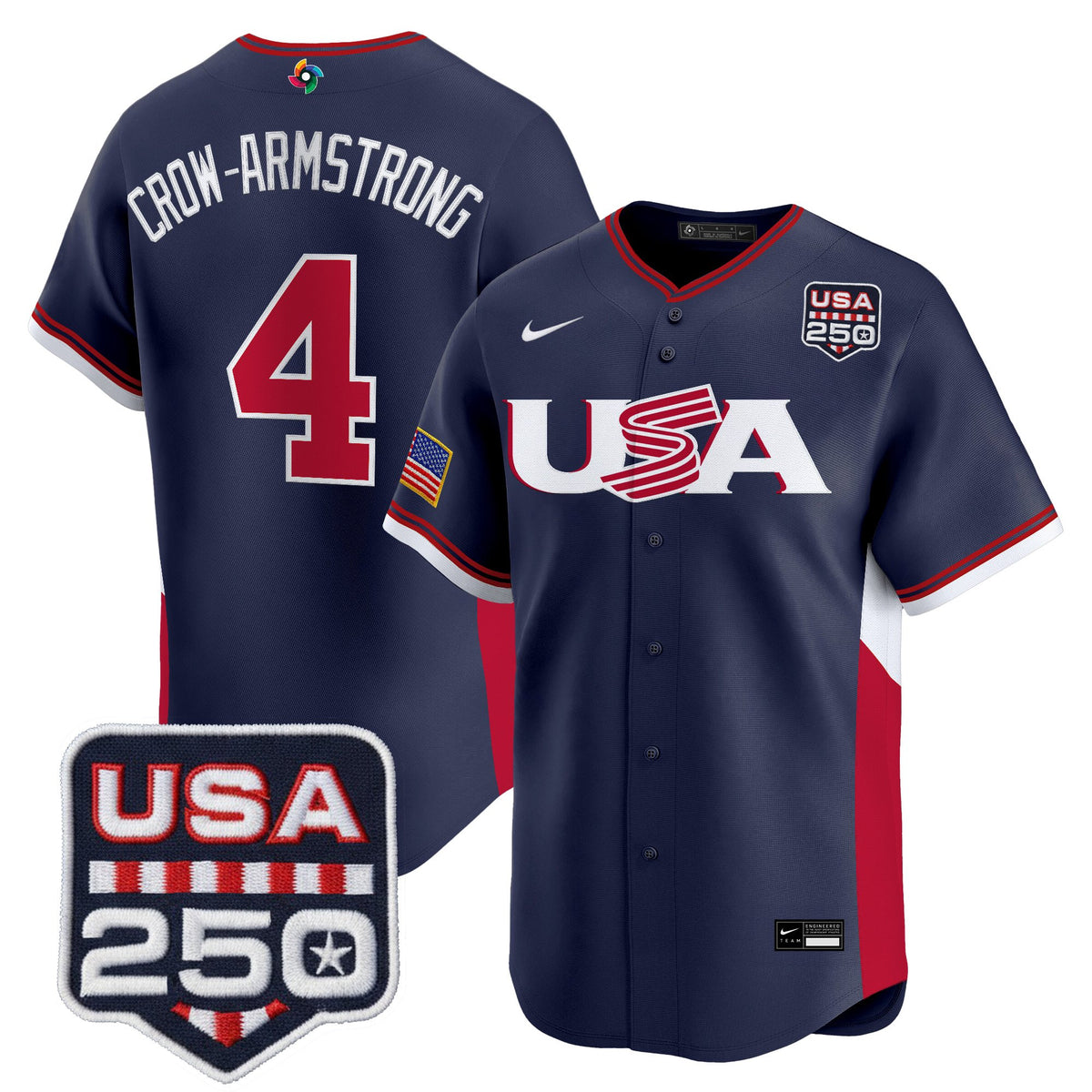 Men's Team USA World Baseball Classic 250America Patch Vapor Premier Jersey - All Stitched