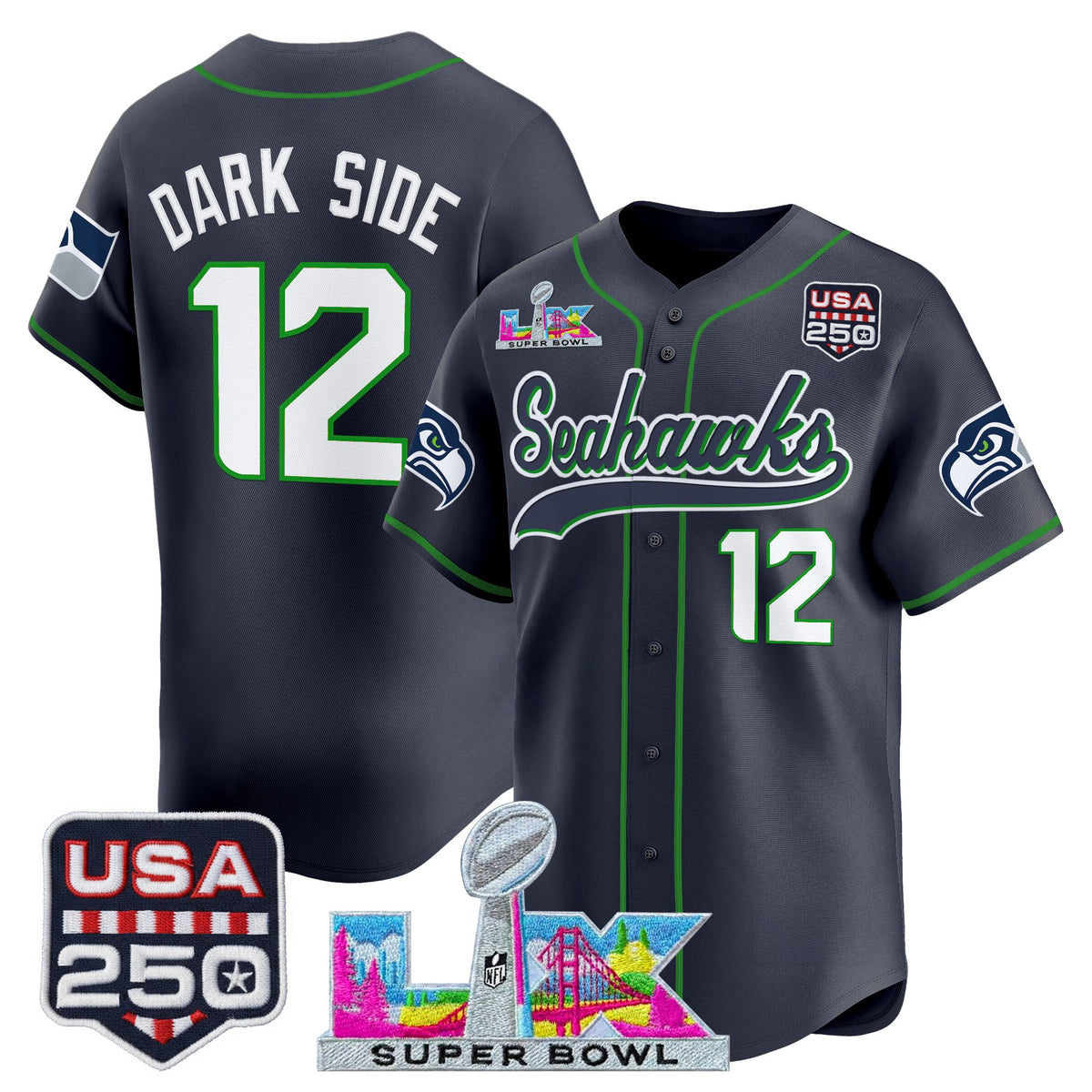Men's Seattle Seahawks "Super Bowl LX & 250America Patch" Vapor Baseball Jersey - All Stitched