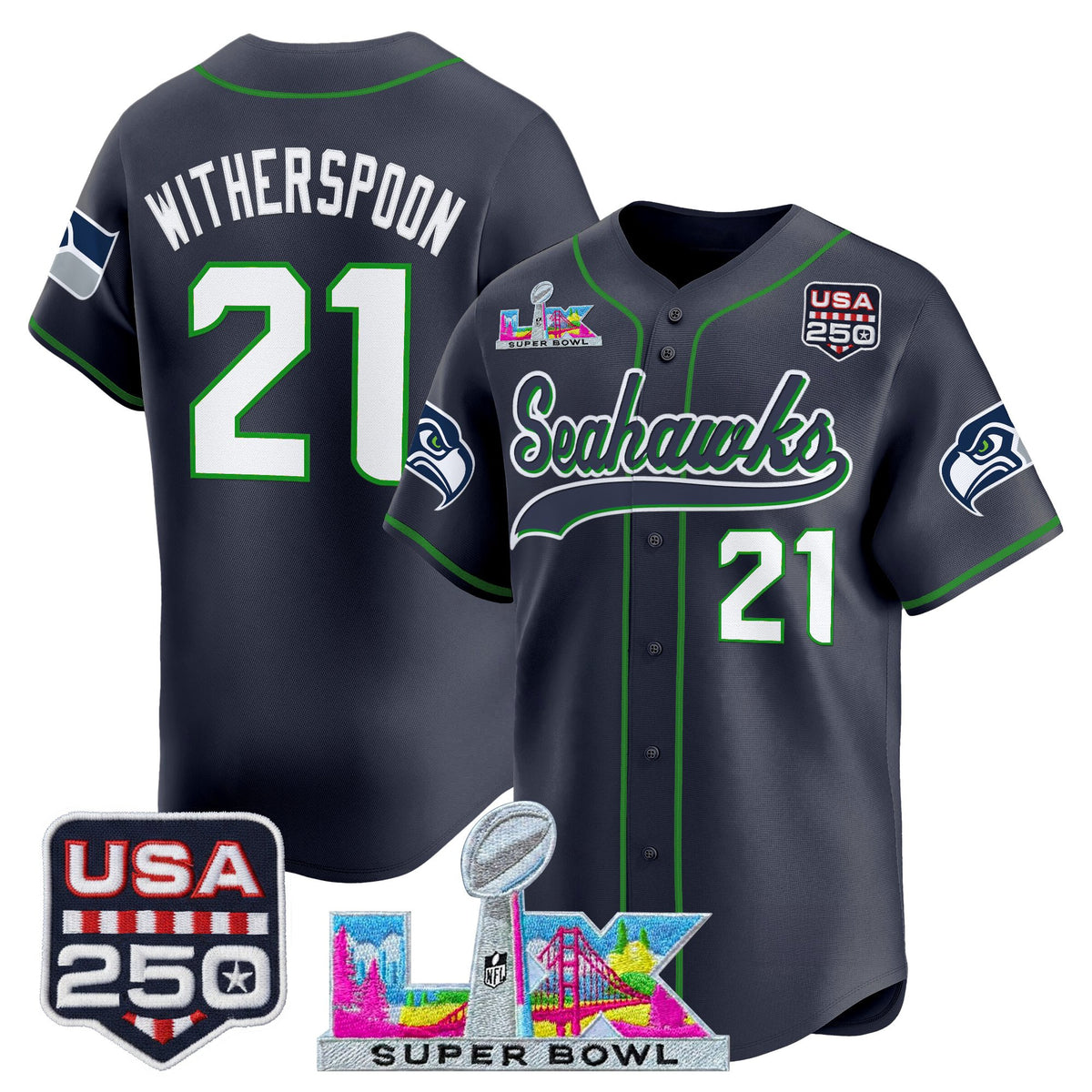 Men's Seattle Seahawks "Super Bowl LX & 250America Patch" Vapor Baseball Jersey - All Stitched