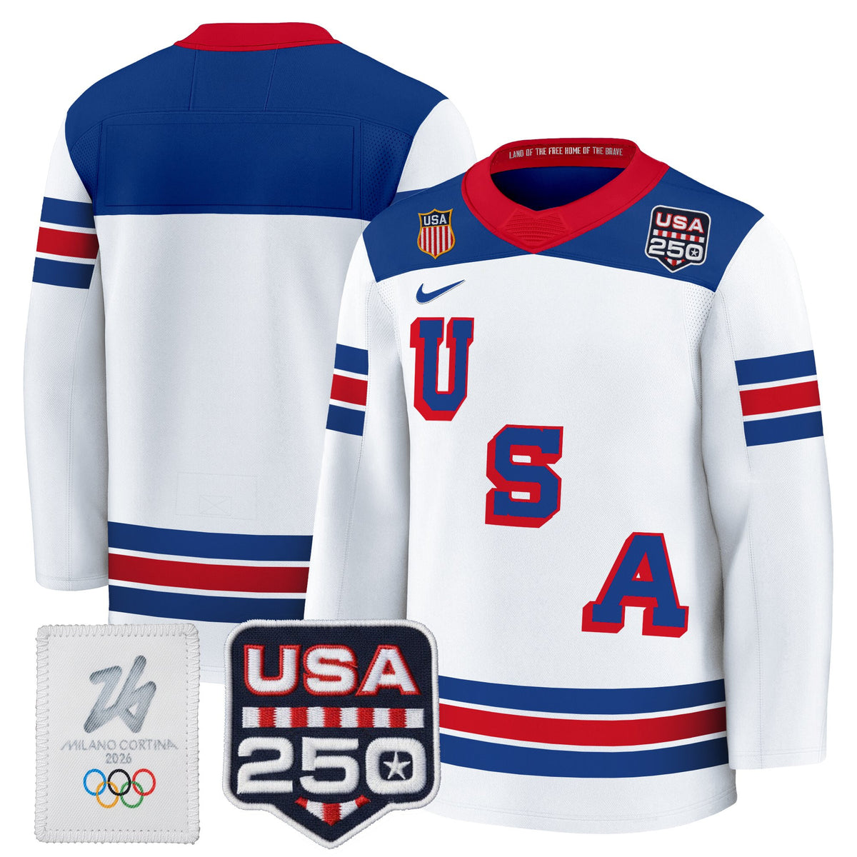 Men's 2026 USA Olympic 250America Patch Premium Hockey Jersey - All Stitched