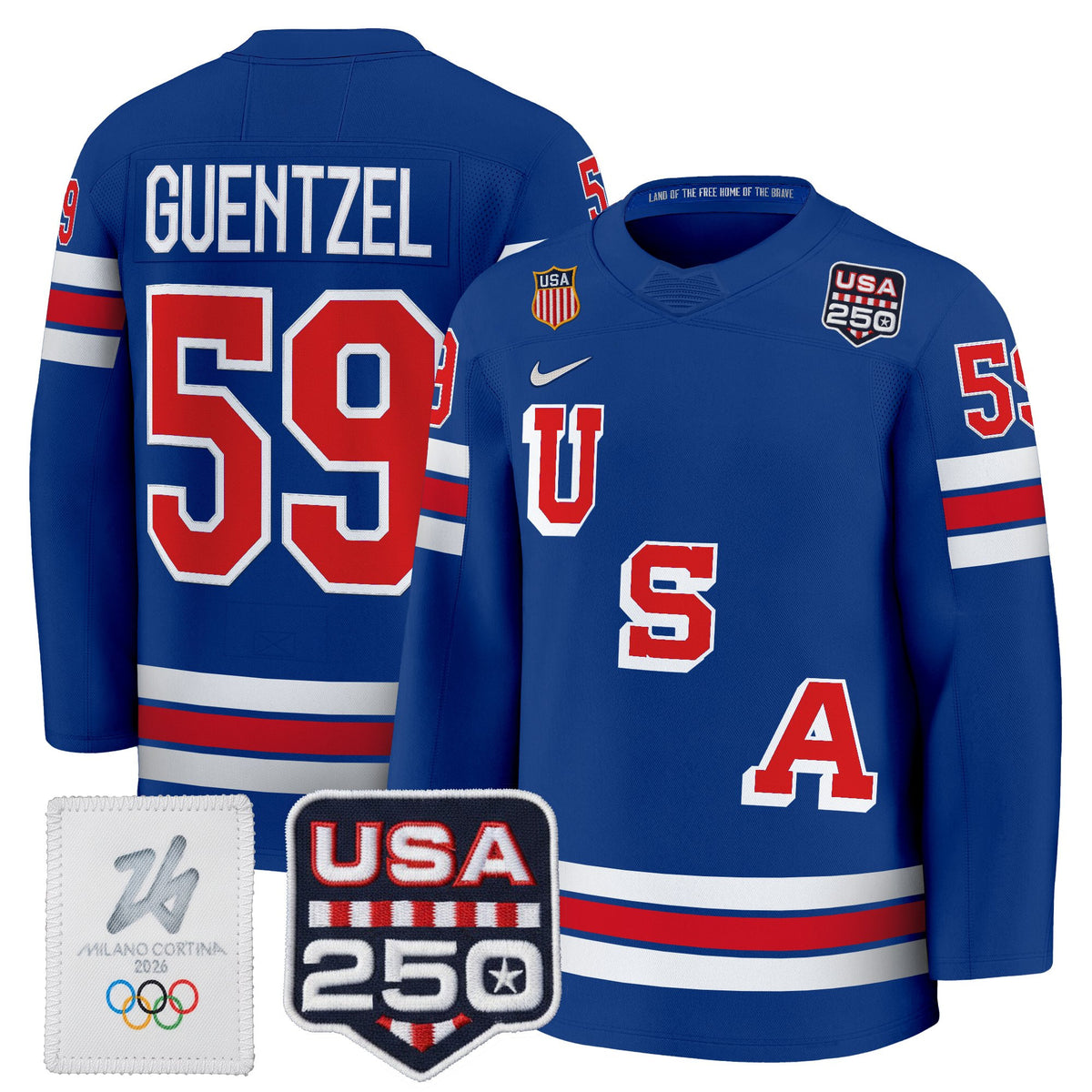 Men's 2026 USA Olympic 250America Patch Premium Hockey Jersey - All Stitched