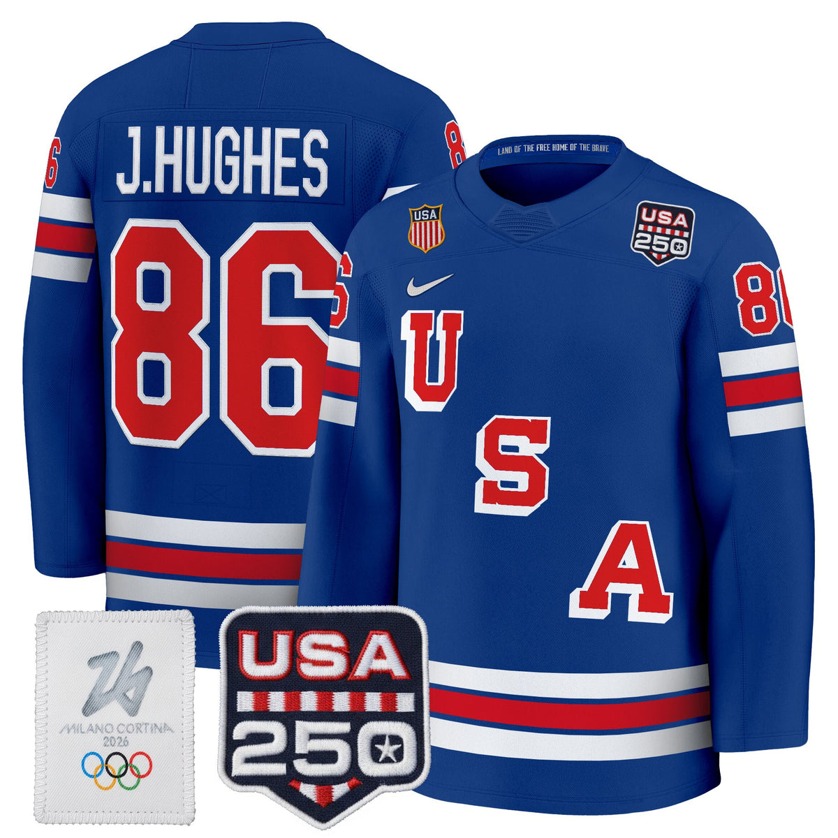 Men's 2026 USA Olympic 250America Patch Premium Hockey Jersey - All Stitched