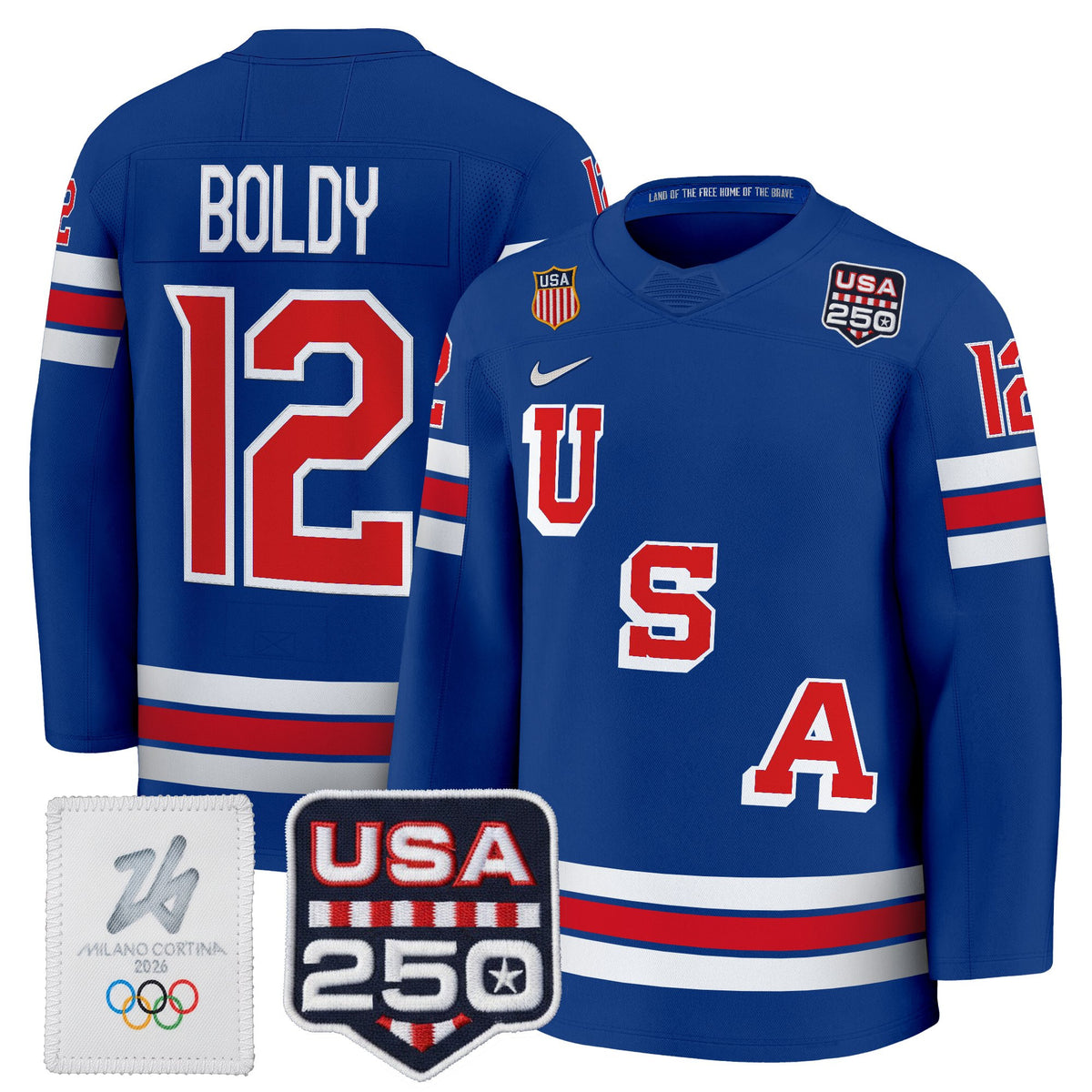 Men's 2026 USA Olympic 250America Patch Premium Hockey Jersey - All Stitched