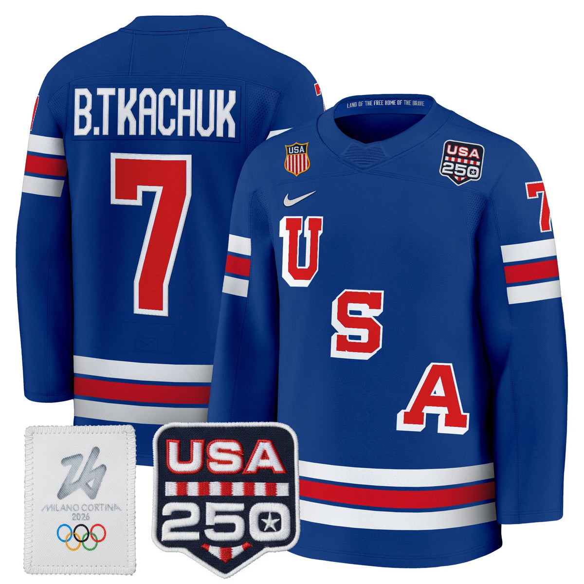 Men's 2026 USA Olympic 250America Patch Premium Hockey Jersey - All Stitched