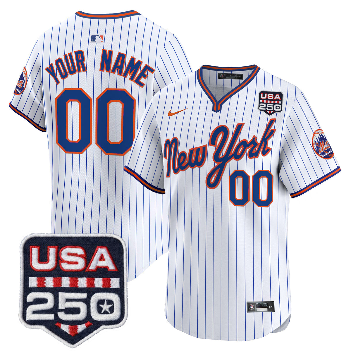 New York Mets Road Alternate & 250America Patch Vapor Limited Custom Jersey - All Stitched
