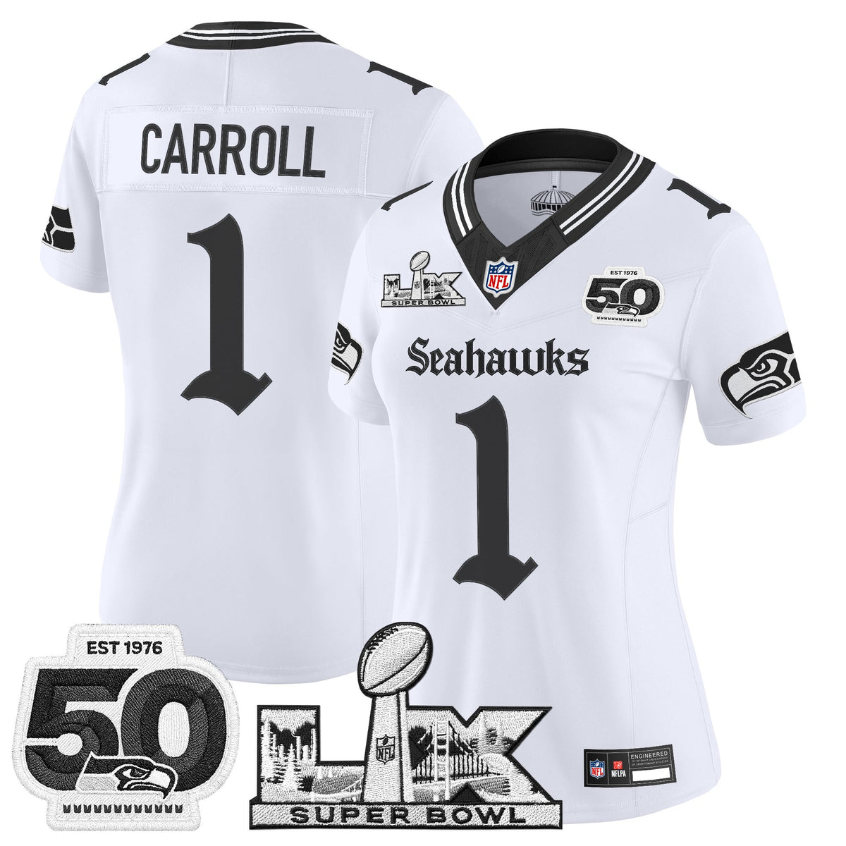 Women's Seattle Seahawks "Super Bowl LX & 50th Patch" Vapor Limited Jersey - Gothic Edition - All Stitched
