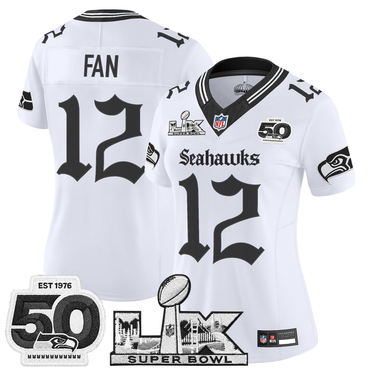 Women's Seattle Seahawks "Super Bowl LX & 50th Patch" Vapor Limited Jersey - Gothic Edition - All Stitched