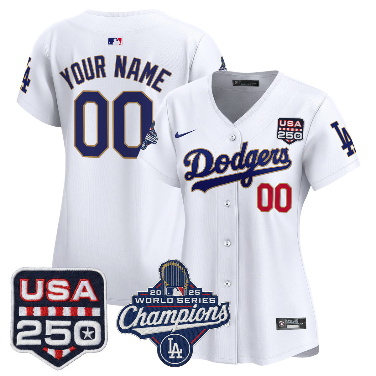 Dodgers 2025 World Series Champions & 250America Patch Vapor Premier Limited Custom Jersey - All Stitched