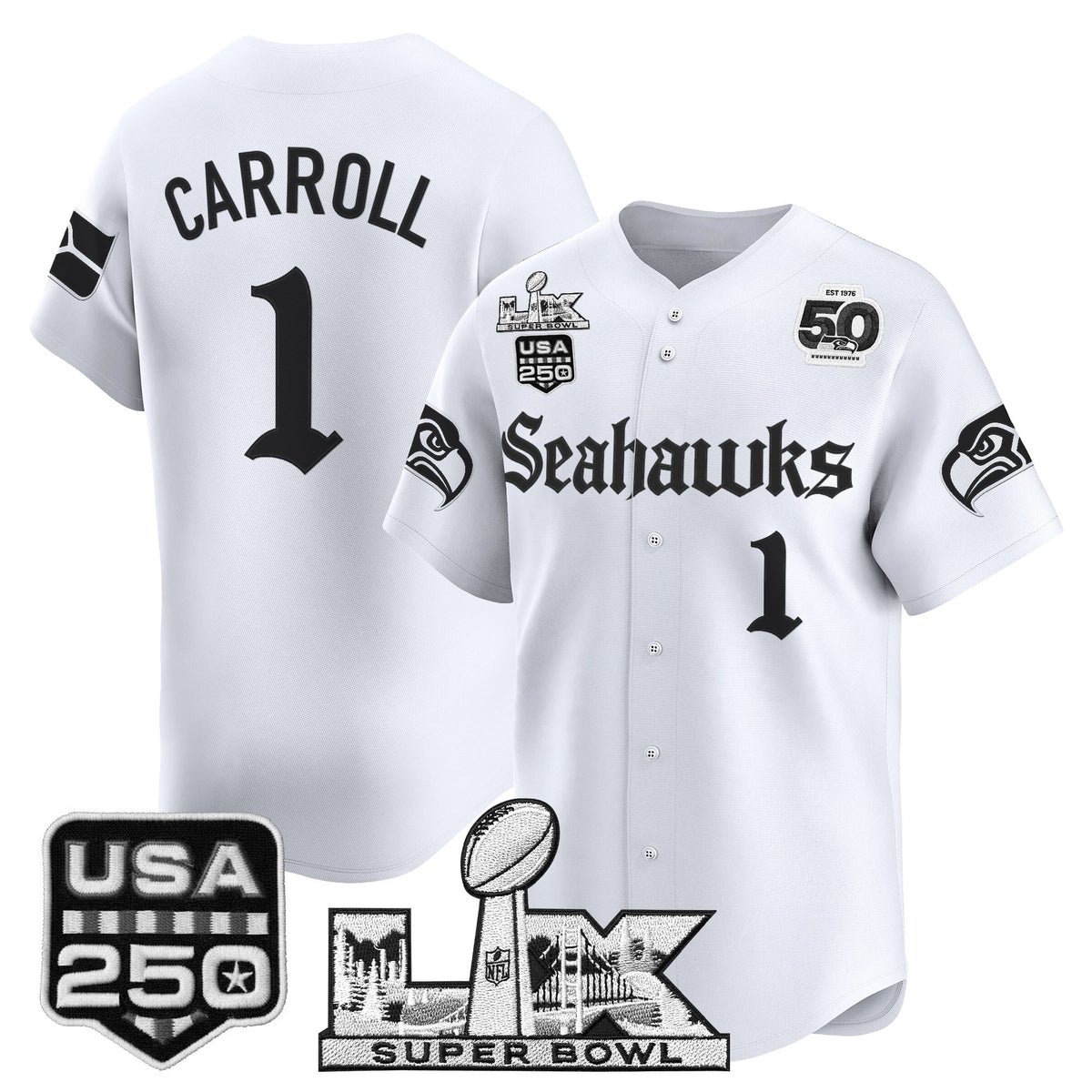 Men's Seattle Seahawks “Super Bowl LX & 50th Patch” Vapor Baseball Jersey - Gothic Edition - All Stitched