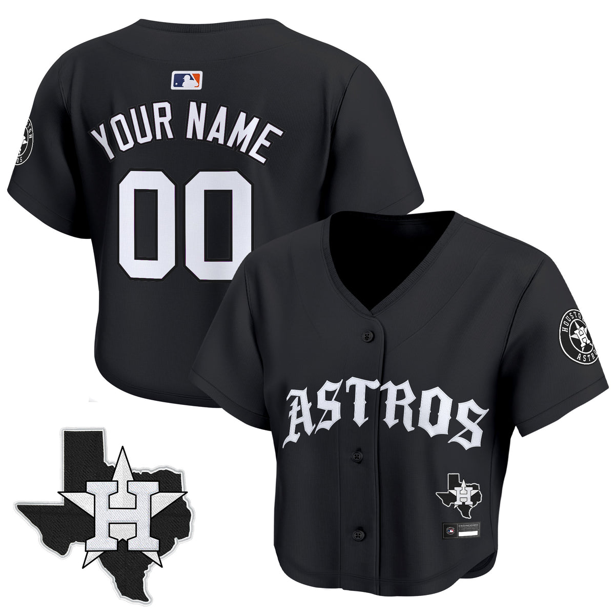 Women's Houston Astros 'Old English Edition' Crop Top Baseball Custom Jersey - All Stitched