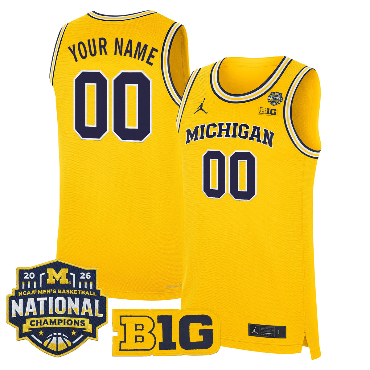 Michigan Wolverines 2026 National Champions Patch Basketball Custom Jersey - All Stitched