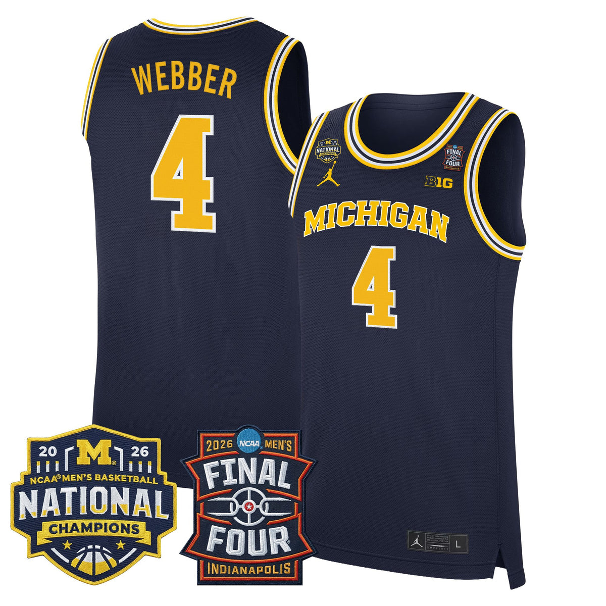 Men's Michigan Wolverines 2026 Final Four & National Champions Patch Basketball Jersey - All Stitched