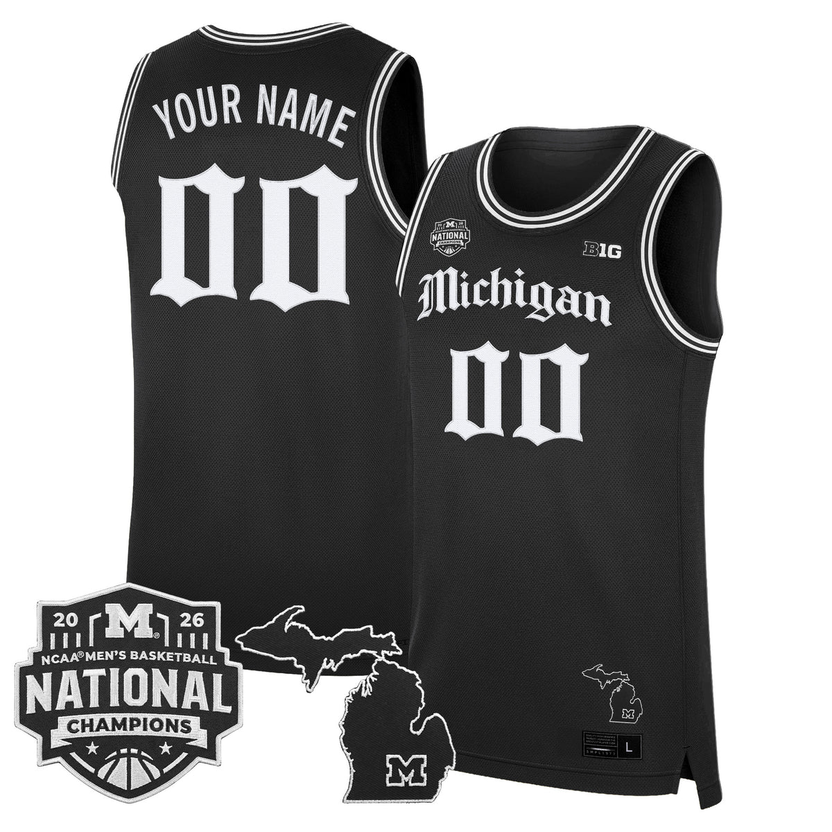 Michigan Wolverines 2026 National Champions Patch Custom Basketball Jersey - Gothic Edition - All Stitched