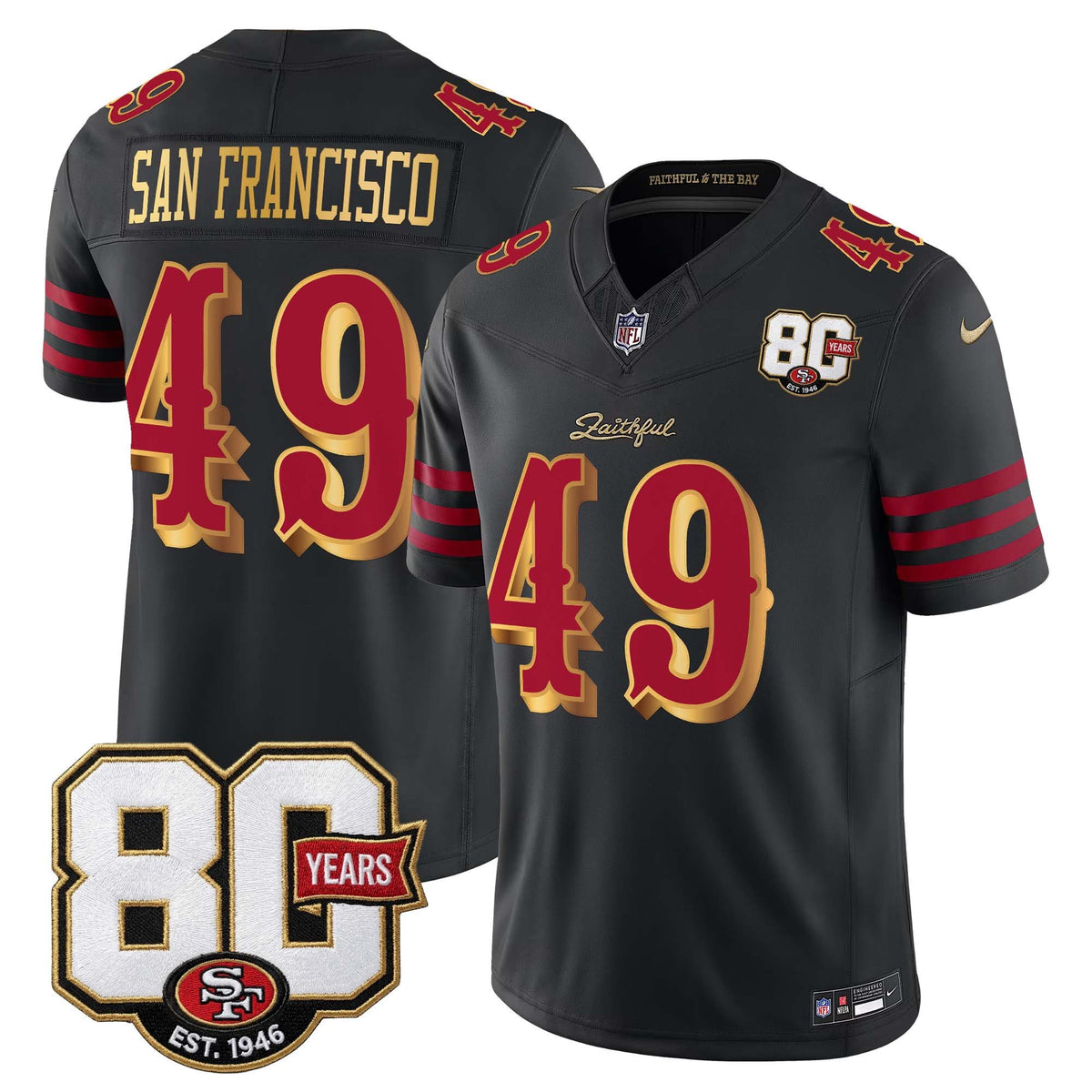 Men's San Francisco 49ers 80th Anniversary Patch Vapor Limited Jersey - Rivalries Edition - All Stitched