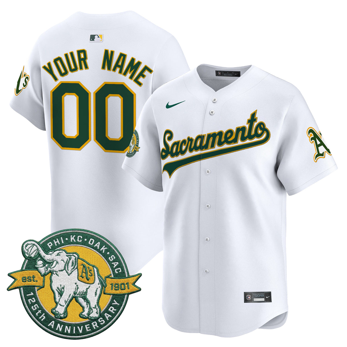 Athletics 'Sacramento Edition' Vapor Premier Limited Custom Jersey - 125th Anniversary Patch - All Stitched