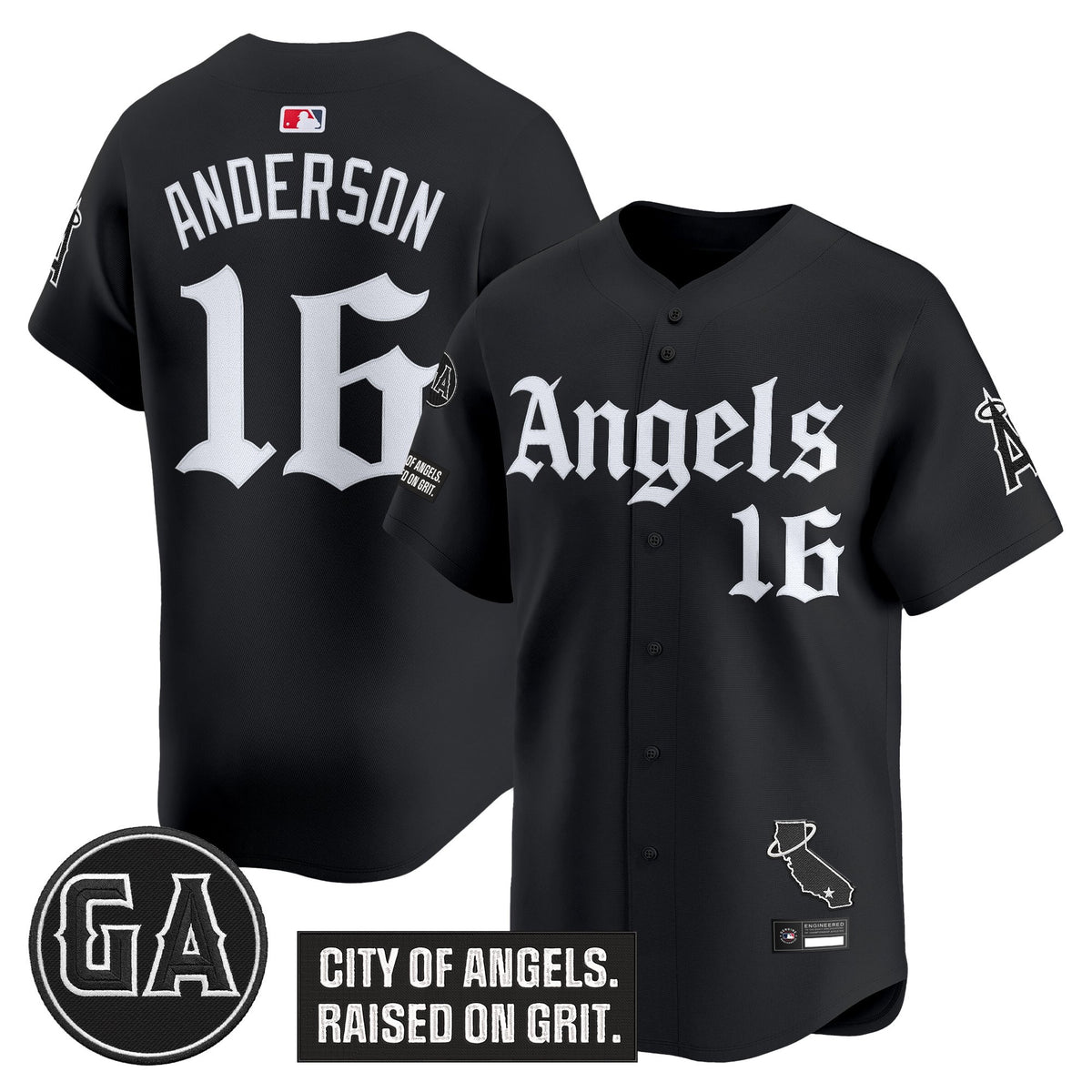 Men's Los Angeles Angels 'Garret Anderson Tribute Patch' Vapor Premier Limited Jersey - Gothic Edition - All Stitched