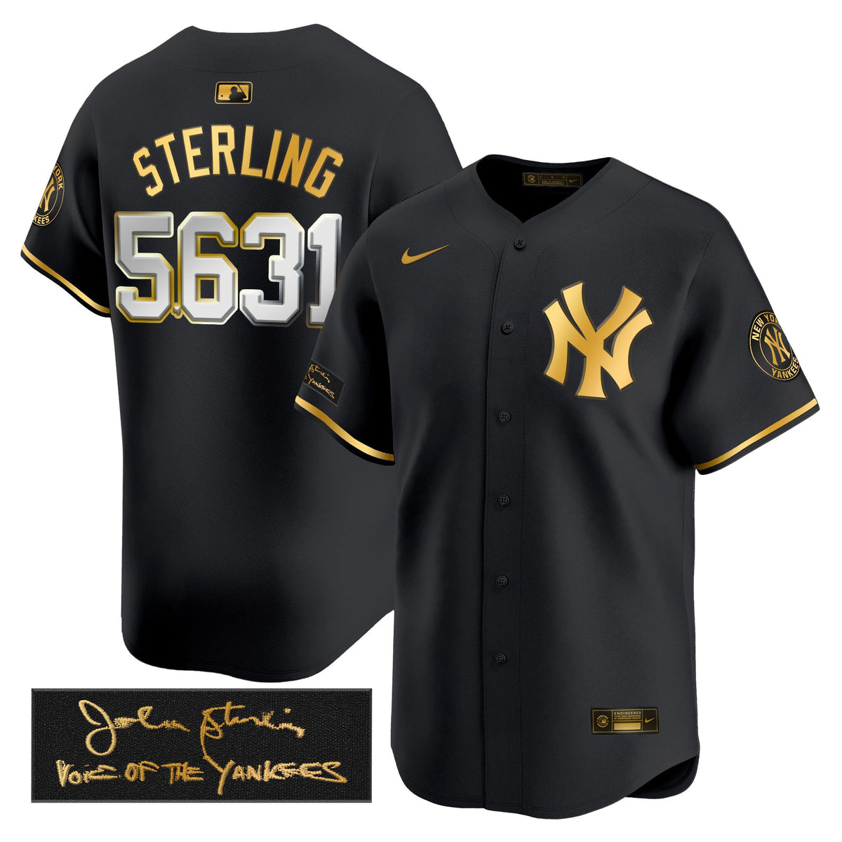 Men's Yankees John Sterling "The Voice of the Yankees" Tribute Patch Vapor Premier Limited Jersey - All Stitched