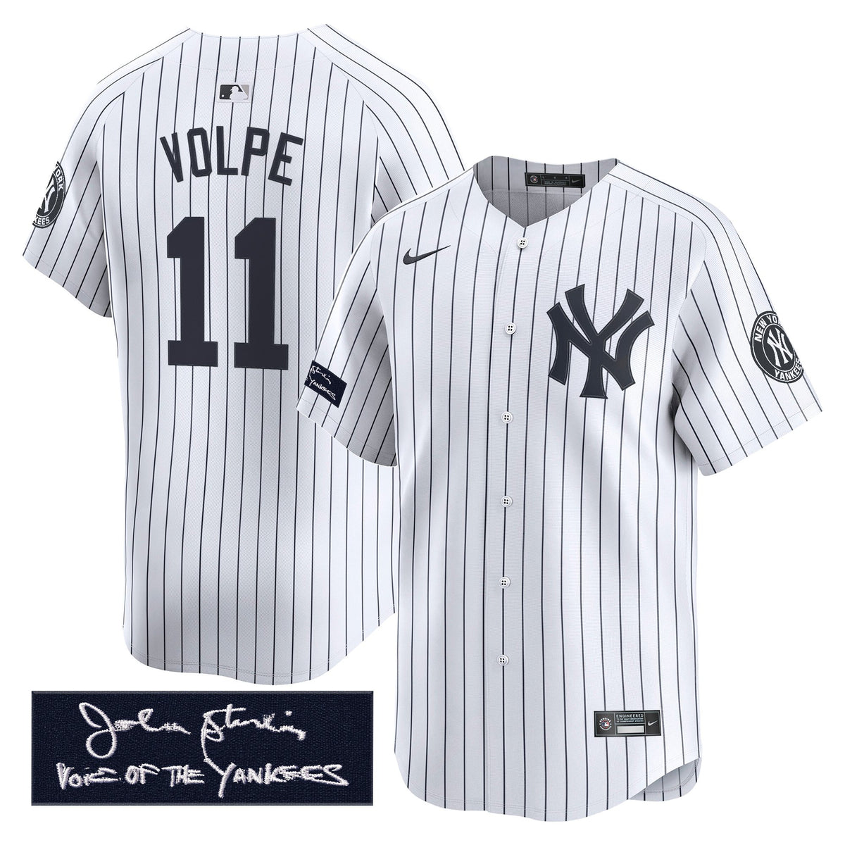 Men's Yankees John Sterling "The Voice of the Yankees" Tribute Patch Vapor Premier Limited Jersey - All Stitched