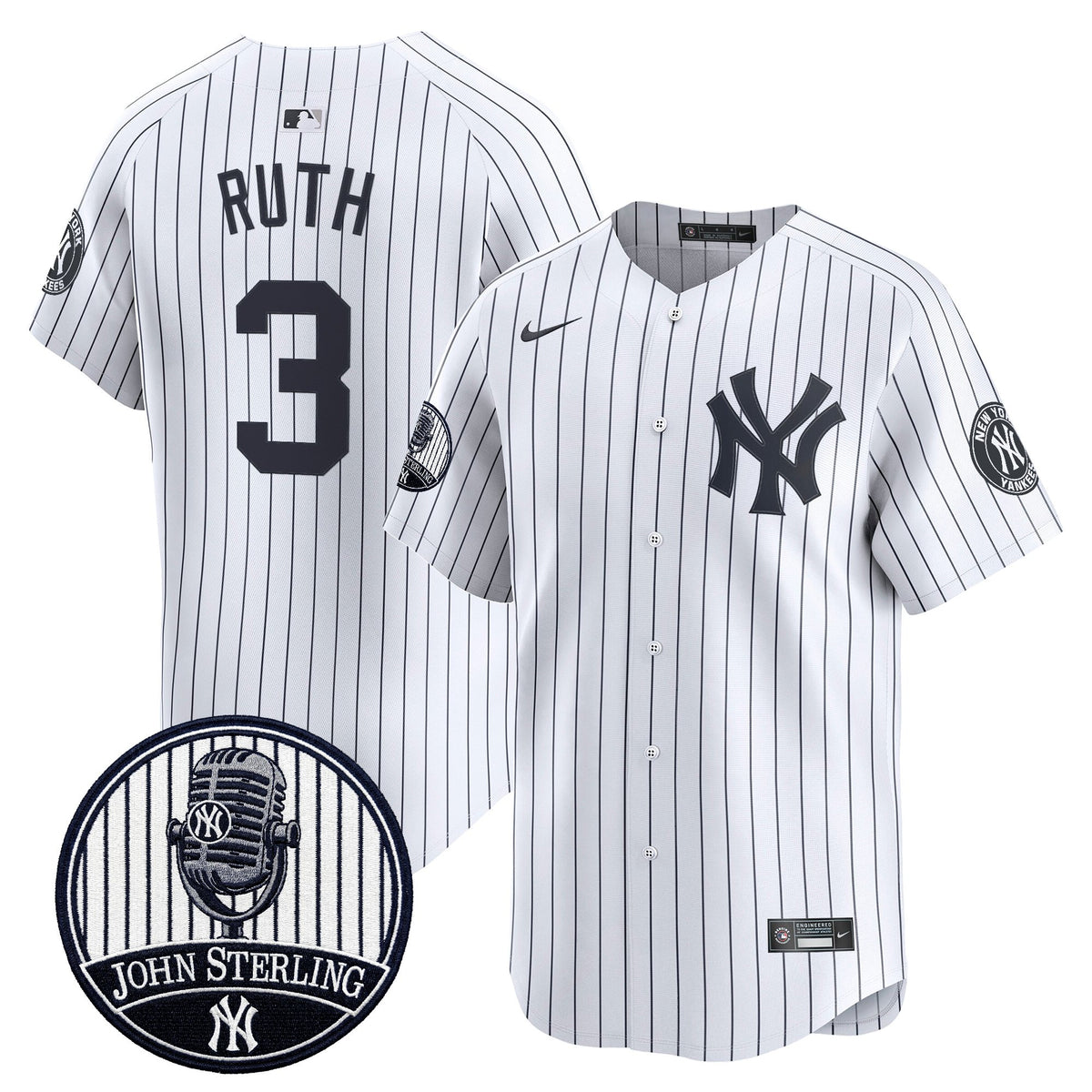 Men's Yankees John Sterling "The Voice of the Yankees" Tribute Patch Vapor Premier Limited Jersey V2 - All Stitched