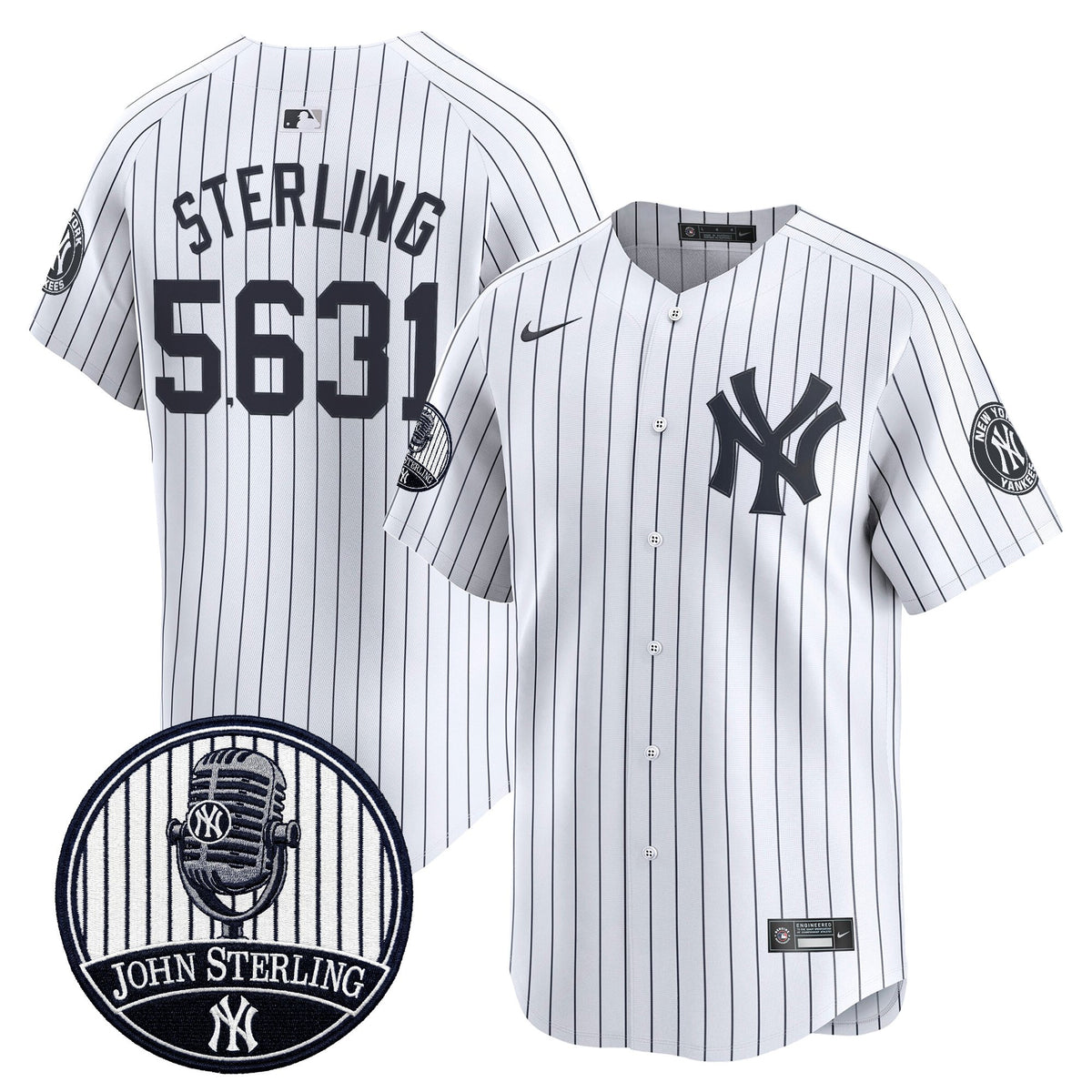 Men's Yankees John Sterling "The Voice of the Yankees" Tribute Patch Vapor Premier Limited Jersey V2 - All Stitched