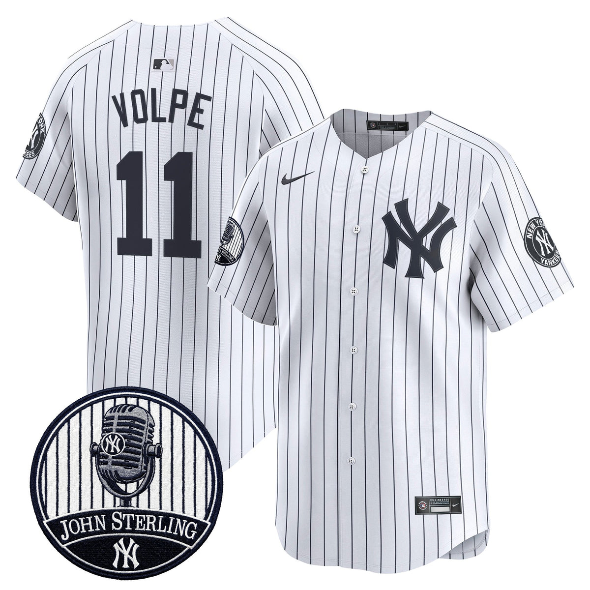 Men's Yankees John Sterling "The Voice of the Yankees" Tribute Patch Vapor Premier Limited Jersey V2 - All Stitched